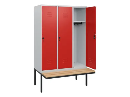 locker met bank,HxBxD 1950x1200x815mm,3vak,vak B 400mm,draaigrendel