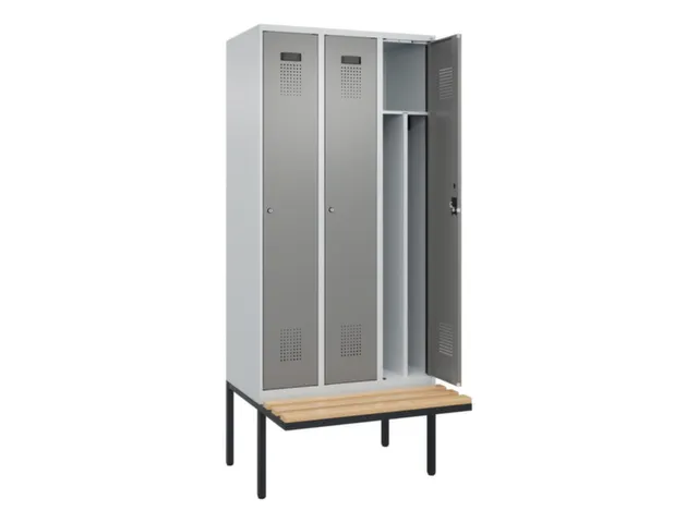 locker met bank,voor scheiding van kleding,HxBxD 2120x900x815mm,3vak