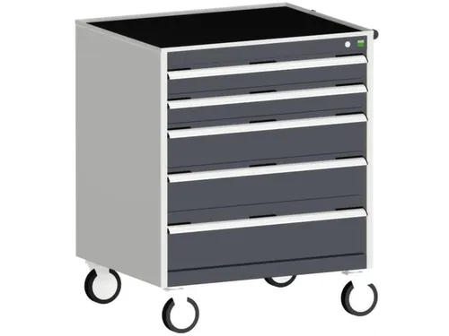 ladekast verrijdbaar 980x800x650mm 5laden RAL7035 front RAL7016