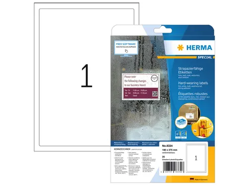 HERMA 8334 Weerbestendige folie-etiketten A4 190x275mm Wit 25 stuks