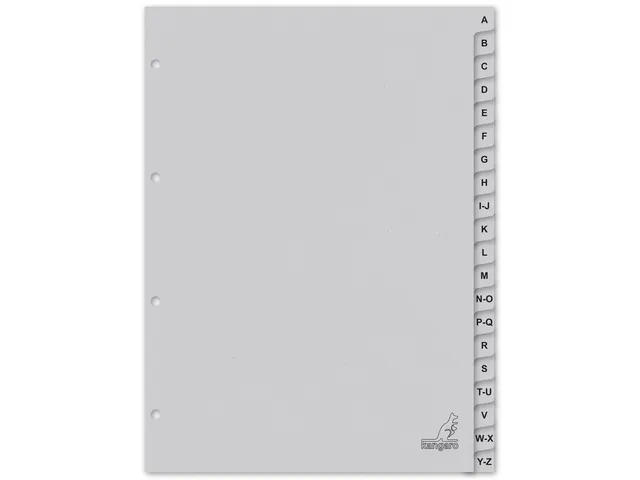 Tabblad ECO Kangaro A4 letters 180 grams grijs karton 4-gaats 20-delig