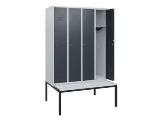 locker met bank,HxBxD 1950x1200x815mm,4vak,vak B 300mm,cil.-slot - 2