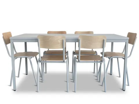Kantineset,6Stoelen,1Tafel,Zitting Beuken Multiplex Natuur,Blad Grijs