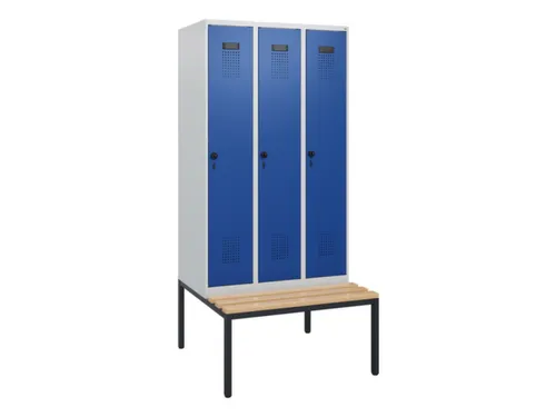 locker met bank,HxBxD 1950x900x815mm,3vak,vak B 300mm,draaigrendel