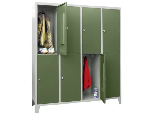 lockerkast,HxBxD 1850x1600x500mm,4x2vakken,RAL7035,front RAL6011