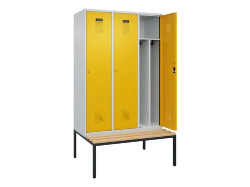 locker met bank,voor scheiding van kleding,HxBxD 2120x1200x815mm,3vak