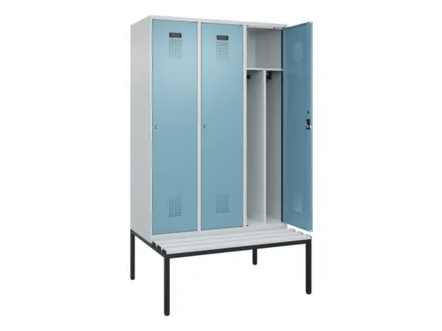 locker met bank,voor scheiding van kleding,HxBxD 2120x1200x815mm,3vak
