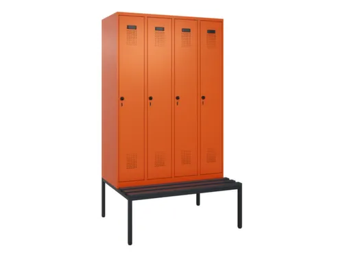 locker met bank,HxBxD 2120x1200x815mm,4vak,vak B 300mm,draaigrendel