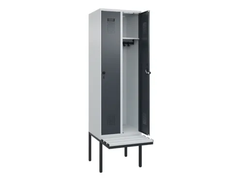 locker met bank,HxBxD 2120x600x815mm,2vak,vak B 300mm,draaigrendel