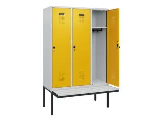 locker met bank,HxBxD 1950x1200x815mm,3vak,vak B 400mm,draaigrendel - 1