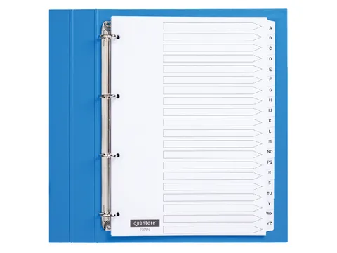 Tabbladen Quantore A4 4-gaats 20-delig met alfabet wit karton
