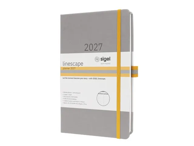 Weekagenda Linescape A5 2027 (EN) lichtgrijs Hardcover verticale indel