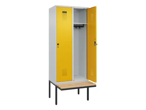 locker met bank,HxBxD 2120x800x815mm,2vak,vak B 400mm,draaigrendel