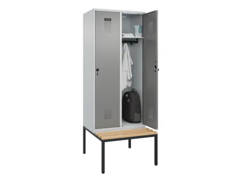 locker met bank,HxBxD 2120x800x815mm,2vak,vak B 400mm,draaigrendel