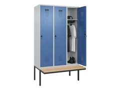 locker met bank,HxBxD 2120x1200x815mm,3vak,vak B 400mm,draaigrendel