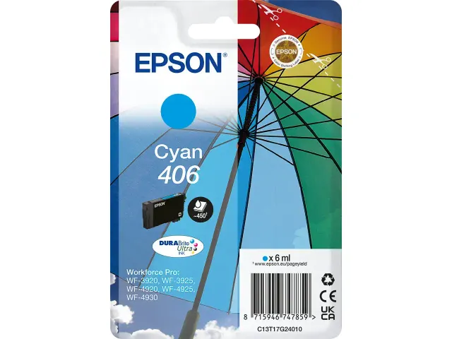 C13T17G24010 EPSON 406 WF Inkt cyaan ST 450 pagina's 6ml