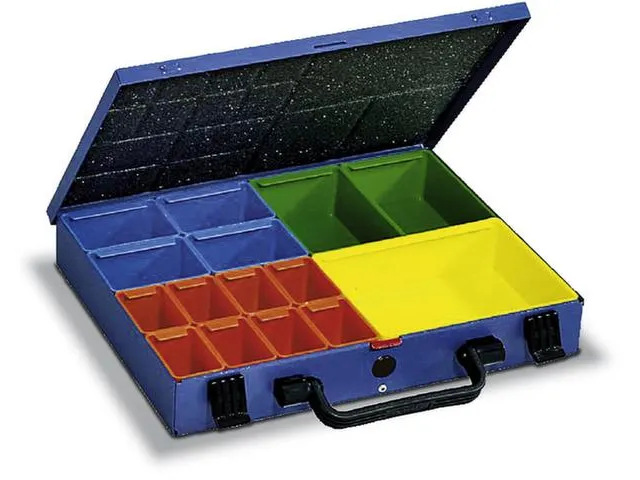 Assortimentskoffer Plaatstaal 15boxen Polystyrol 50x340x240mm Ral5007