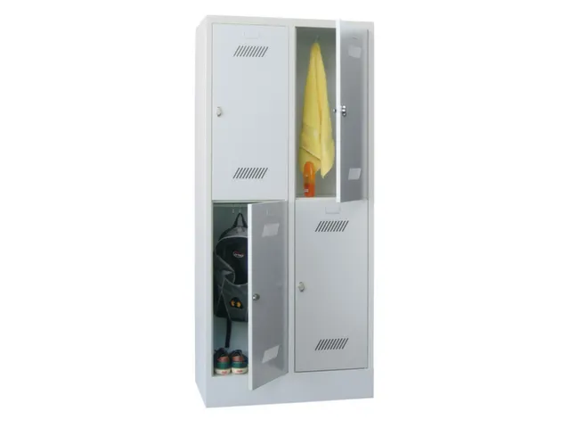 dubbeldekse locker,HxBxD 1850x800x500mm,2x2vak.,RAL7035,front RAL5012