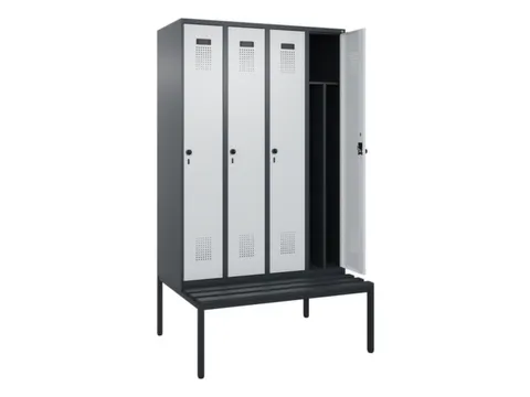 locker met bank,voor scheiding van kleding,HxBxD 2120x1200x815mm,4vak