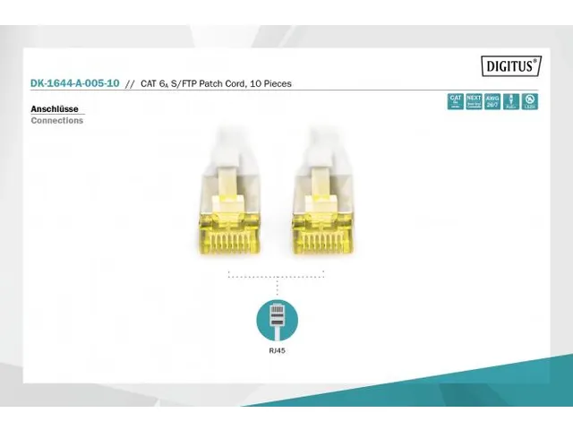 CAT 6A S-FTP patchkabel Cu LSZH AWG 26/7 Lengte 0,5m 10 stuks Grijs