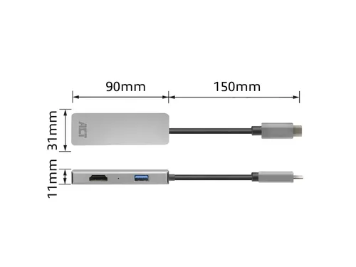 Adapter ACT USB-C 4K multiport voor 2 HDMI monitoren