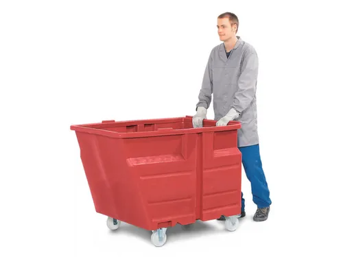 PE-kiepbak,HxLxB 900x1260x960mm,0,6m³,draagverm. 300kg,rood,Wielen