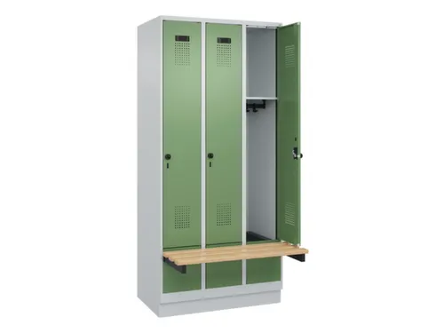 locker met bank,HxBxD 1950x900x815mm,3vak,vak B 300mm,draaigrendel