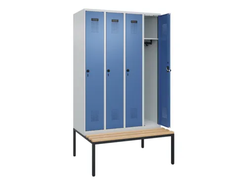locker met bank,HxBxD 2120x1200x815mm,4vak,vak B 300mm,draaigrendel