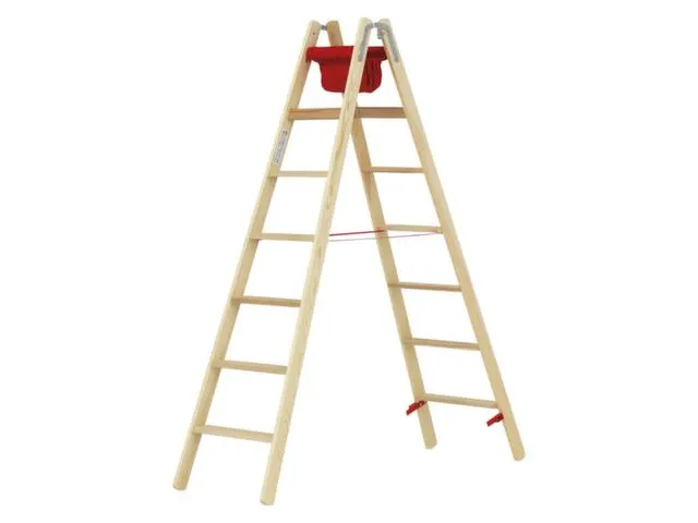 trapladder,beide zijden,2x7,treden,balk L 2,08m,hout