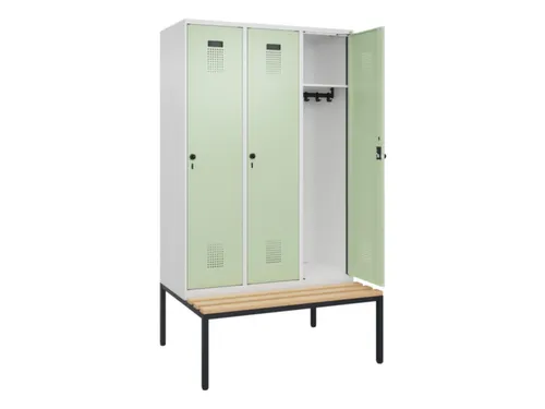 locker met bank,HxBxD 2120x1200x815mm,3vak,vak B 400mm,draaigrendel