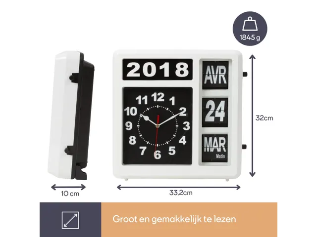 Horloge murale chiffres sautants avec calendrier 31x31cm Français