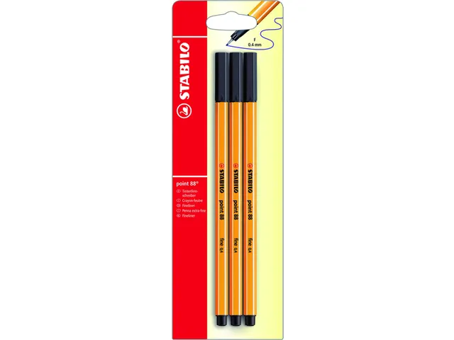 Fineliner STABILO Point 88 0.4mm blister à 3 stuks zwart