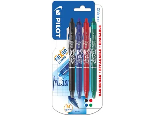 Gelroller Pilot Frixion Ball Clicker 07 Medium Assorti blister 4 stuks