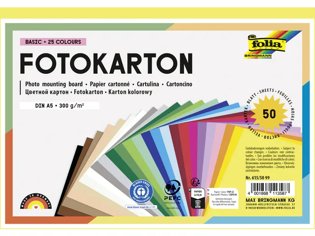 Fotokarton Folia A5 pak à 50 vel assort 300gr 25 kleuren