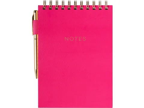 Notitieblok Èccolo spiraal met pen Pink lijn ca.15x22cm 80gr. 120pag.