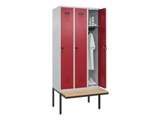 locker met bank,HxBxD 2120x900x815mm,3vak,vak B 300mm,draaigrendel - 1