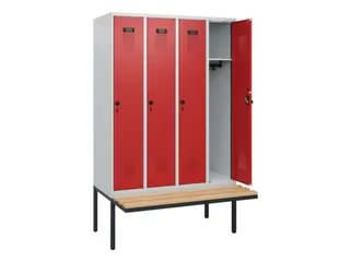 locker met bank,HxBxD 1950x1200x815mm,4vak,vak B 300mm,draaigrendel - 1