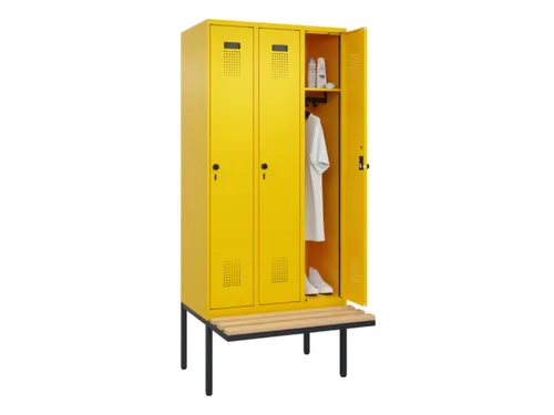 locker met bank,HxBxD 2120x900x815mm,3vak,vak B 300mm,draaigrendel