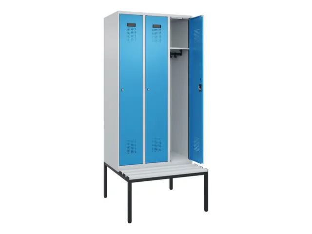 locker met bank,HxBxD 2120x900x815mm,3vak,vak B 300mm,cilinderslot