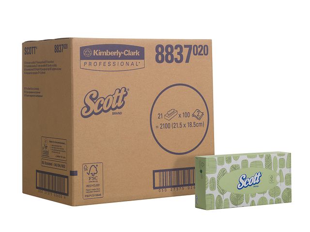 Scott 8837 facial tissue 2-laags wit 21,5x18,5 cm doos 21x100 tissues | HanddoekDispensers.be