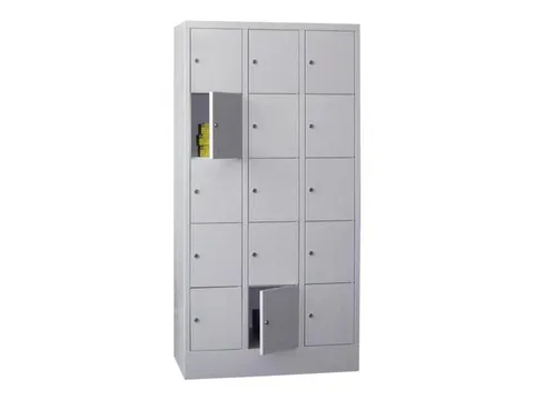 lockerkast,HxBxD 1850x900x500mm,3x5vakken,RAL7035,front RAL7035