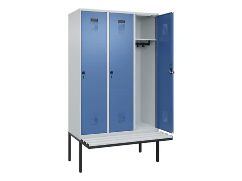 locker met bank,HxBxD 2120x1200x815mm,3vak,vak B 400mm,draaigrendel