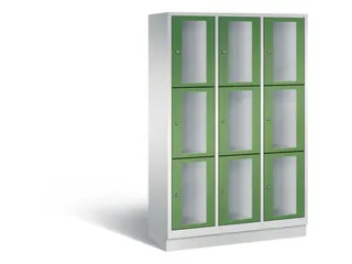 Lockerkast 1800x1200x500mm 3x3 vakken Cilinderslot, Sokkel, RAL6011 - 2