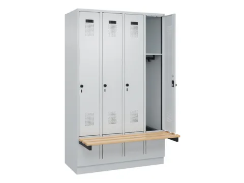 locker met bank,HxBxD 1950x1200x815mm,4vak,vak B 300mm,draaigrendel