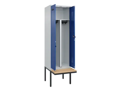 PBM-locker met bank,HxBxD 2120x600x815mm,2vak,vak B 300mm,draaigrendel