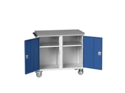 montagetafel 980x1050x600mm linoleumblad 2 kasten front RAL5010