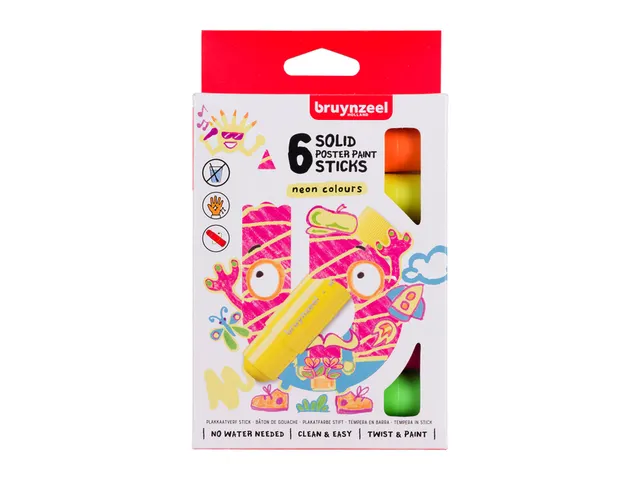 Bâton gouache Bruynzeel Kids set 6 couleurs néon