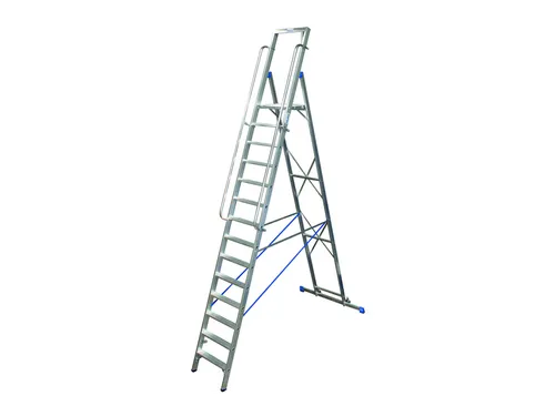 verrijdbare treden-platformladder eenzijdig 14treden stand H 3 3m