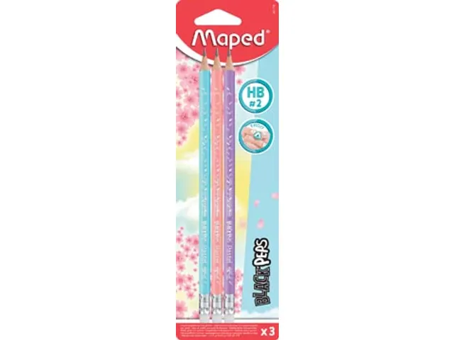 crayon Black'Peps Pastel, avec gomme, blister de 3 pièces