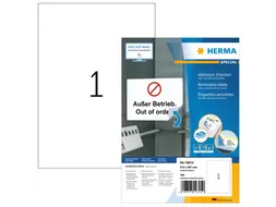 HERMA 10315 Verwijderbare etiketten A4 210x297mm Wit 100 stuks